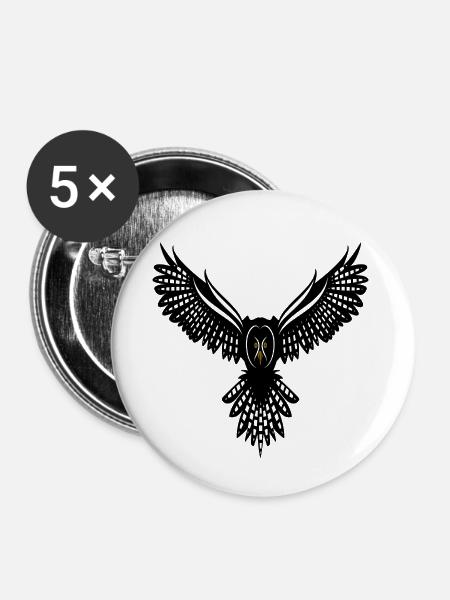 Eule Black Owl - Buttons klein 25 mm (5er Pack) - Weiß