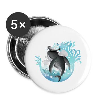 Tauch Dive Humpbacks - Buckelwale - Buttons klein 25 mm (5er Pack) - Weiß - Vorne