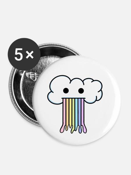 Regenbogen-Wolken-Kotze - Buttons klein 25 mm (5er Pack) - Weiß