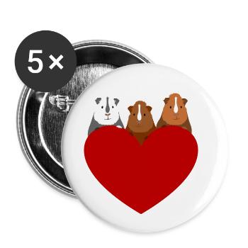 Heart with 3 cute guinea pigs - gift - Buttons small 1''/25 mm (5-pack) - white - Front