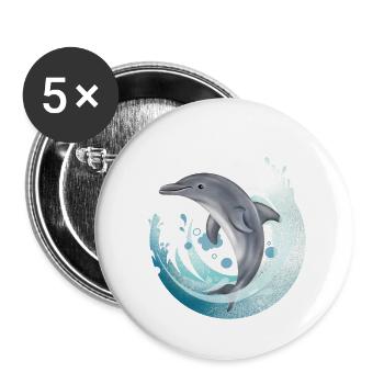 Tauch Dive Dolphin - Delfin - Lot de 5 petits badges (25 mm) - blanc - Devant