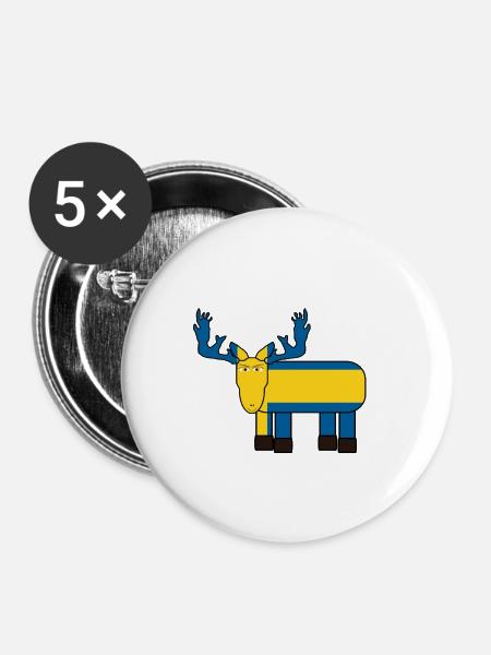 Schwedischer Elch - Buttons klein 25 mm (5er Pack) - Weiß
