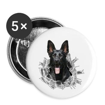 Schwarzer Schäferhund im Glas Loch - Buttons klein 25 mm (5er Pack) - Weiß - Vorne