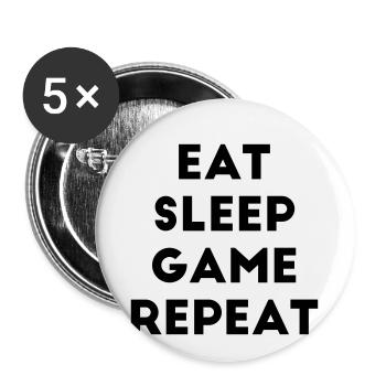 Eat Sleep Game Repeat Gamer Gaming Zocken Zocker - Buttons klein 25 mm (5er Pack) - Weiß - Vorne