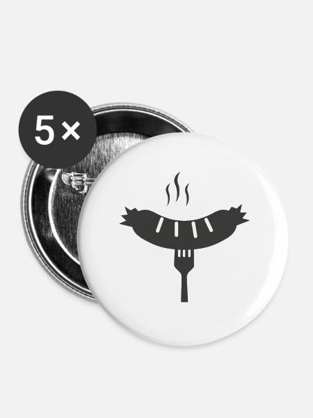 bratwurst grillen - Buttons klein 25 mm (5er Pack) - Weiß
