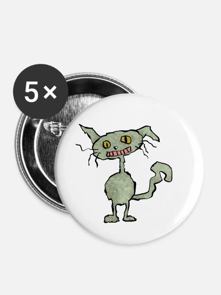 Komische Katze grün - Buttons klein 25 mm (5er Pack) - Weiß