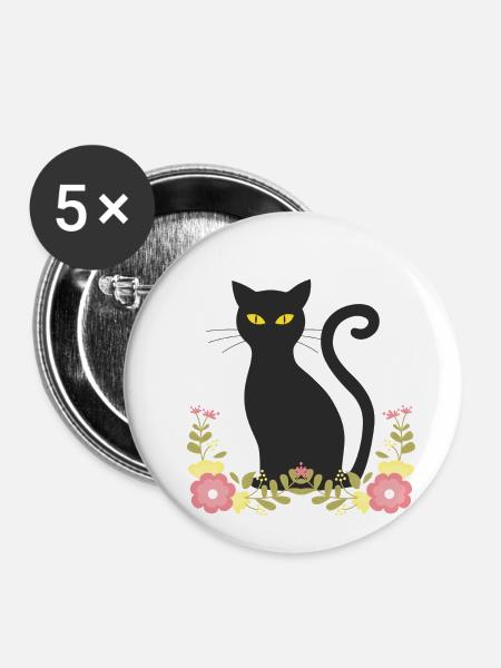 Schwarze katze - Buttons klein 25 mm (5er Pack) - Weiß