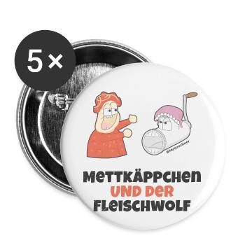 Mettkäppchen und der Fleischwolf - Dunkles Design - Buttons klein 25 mm (5er Pack) - Weiß - Vorne