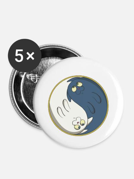Katzen Ying Yang - Buttons klein 25 mm (5er Pack) - Weiß