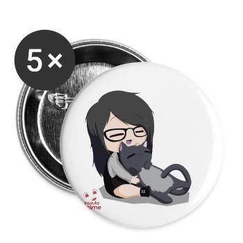 Anime chibi girl and neko - Buttons small 1''/25 mm (5-pack) - white - Front