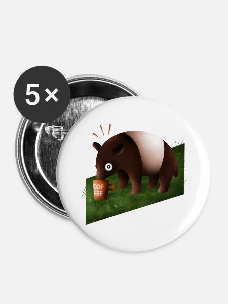 Coffee Tapir - Müder Tapir - Buttons klein 25 mm (5er Pack) - Weiß