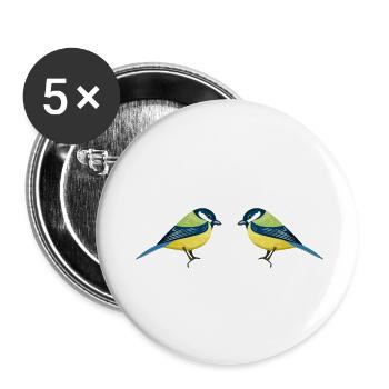 Lustiger Meisenvogel, Vogelbeobachtungsgeschenk | zwei Kohlmeisen - Buttons klein 25 mm (5er Pack) - Weiß - Vorne
