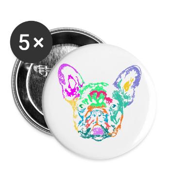 mehrfarbige französische Bulldogge - Buttons klein 25 mm (5er Pack) - Weiß - Vorne