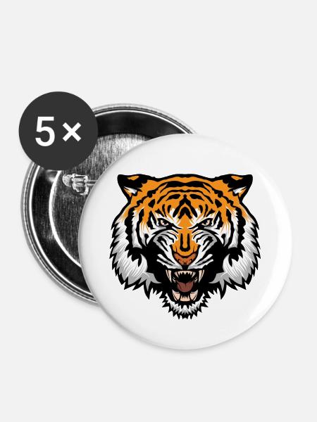 Tigerkopf wildes Tier - Buttons klein 25 mm (5er Pack) - Weiß
