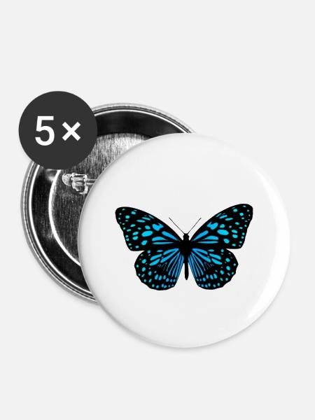 Schmetterling blau - Buttons klein 25 mm (5er Pack) - Weiß