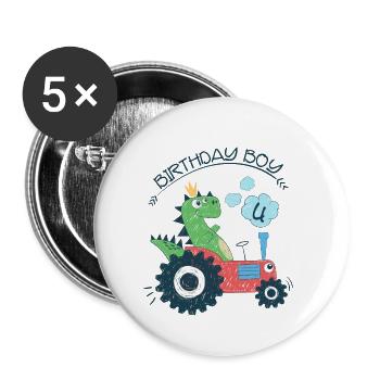Vierter Geburtstag Junge Geschenk Dino 4. 4ter - Buttons klein 25 mm (5er Pack) - Weiß - Vorne