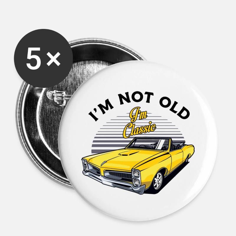 Old School Vintage Classic Oldtimer Auto - Buttons klein 25 mm (5er Pack) - Weiß