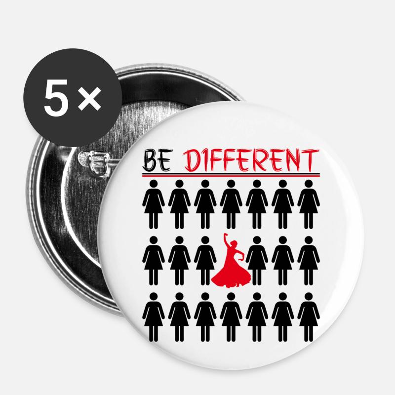 Be Different Flamenco - Black - Buttons small 1''/25 mm (5-pack) - white