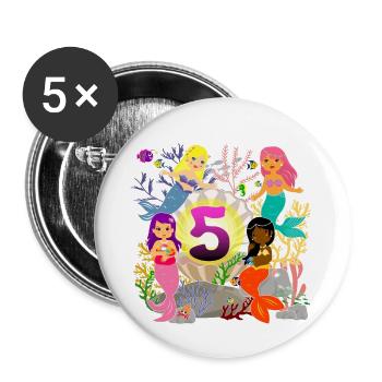 5th birthday girl mermaid i am 5 years old - Buttons small 1''/25 mm (5-pack) - white - Front