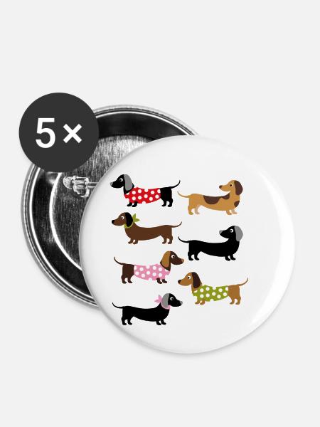 FARBENFROHE DACKEL - Buttons klein 25 mm (5er Pack) - Weiß