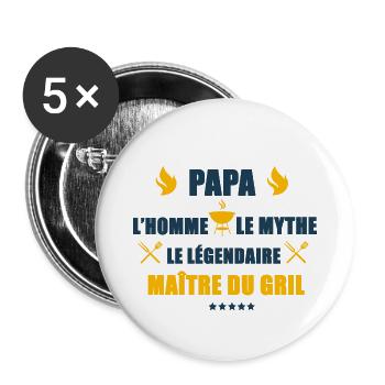 Papa l'homme le mythe le légendaire Maître du Gril - Lot de 5 petits badges (25 mm) - blanc - Devant