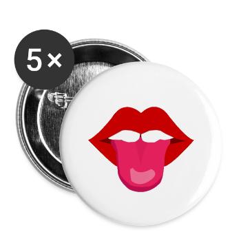 Mouth with tongue | Sticking out tongue cheeky funny - Buttons small 1''/25 mm (5-pack) - white - Front