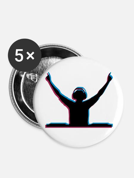 3D Effekt DJ - Buttons klein 25 mm (5er Pack) - Weiß