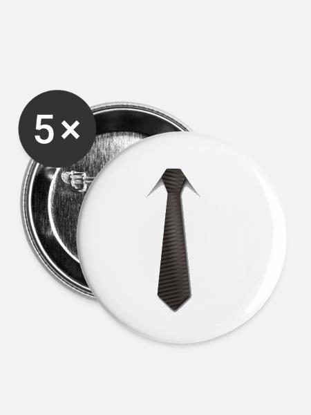 Krawatte braun - Buttons klein 25 mm (5er Pack) - Weiß