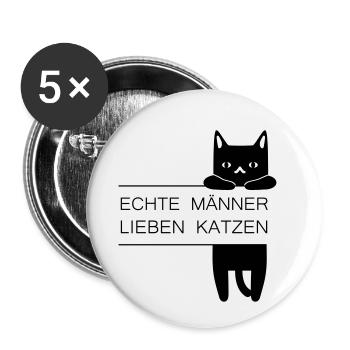 ECHTE MÄNNER LIEBEN KATZEN - Sprüche - Buttons klein 25 mm (5er Pack) - Weiß - Vorne