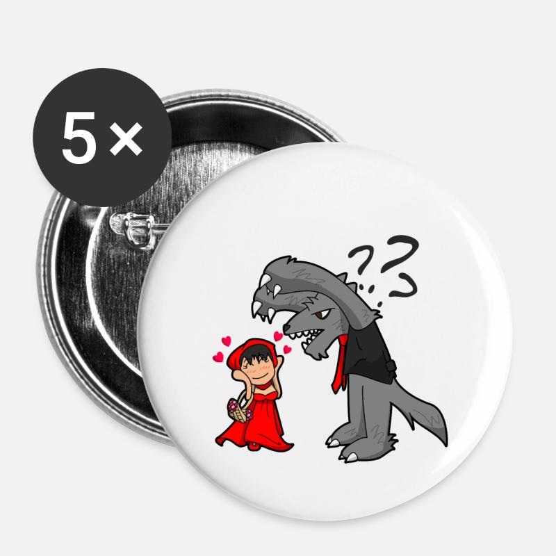 Rotkäppchen und der Wolf - Buttons klein 25 mm (5er Pack) - Weiß