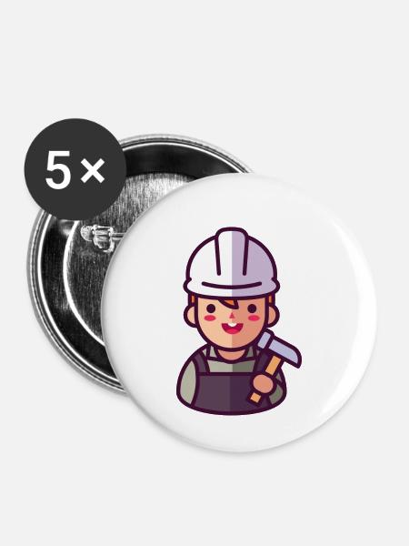 Bauarbeiter - Buttons klein 25 mm (5er Pack) - Weiß