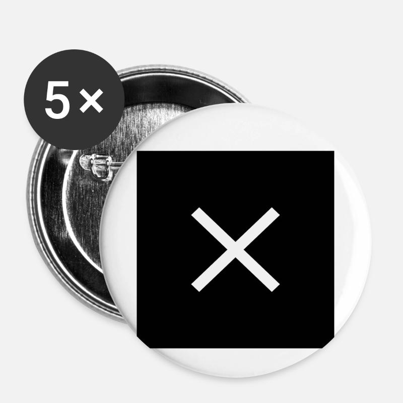 Croix blanc sur noir - Lot de 5 petits badges (25 mm) - blanc