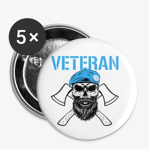 Veteran - Dödskalle med blå basker och yxor - Små knappar 25 mm (5-pack)