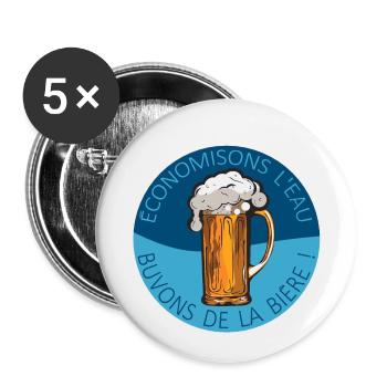 economisons eau buvons biere alcool humour - Lot de 5 petits badges (25 mm) - blanc - Devant