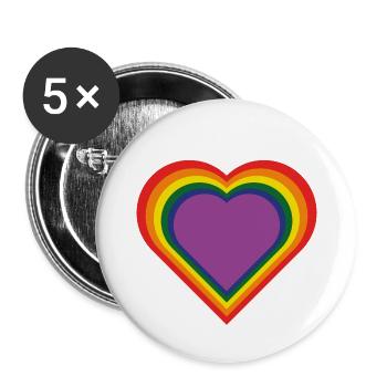 Regenbogen-Herz - Buttons klein 25 mm (5er Pack) - Weiß - Vorne