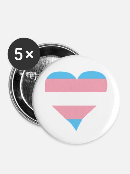 Trans Herz - Buttons klein 25 mm (5er Pack) - Weiß