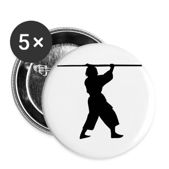 Kobudo mit langem Bo über dem Kopf Schattenfigur - Buttons klein 25 mm (5er Pack) - Weiß - Vorne