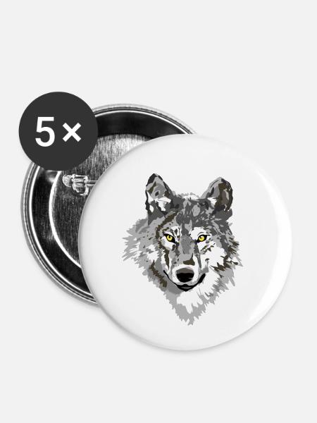 Wolf dark - Buttons klein 25 mm (5er Pack) - Weiß