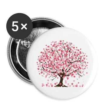 Arbre et pétales de fleurs de cerisier - Lot de 5 petits badges (25 mm) - blanc - Devant