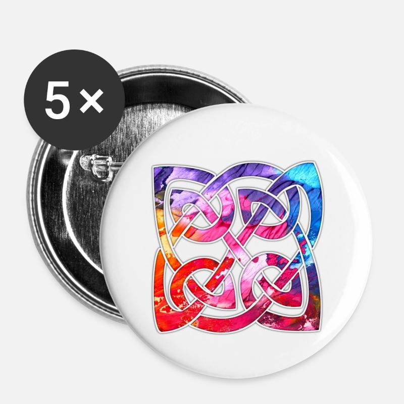 Bunter keltischer Knoten Design - Buttons klein 25 mm (5er Pack) - Weiß
