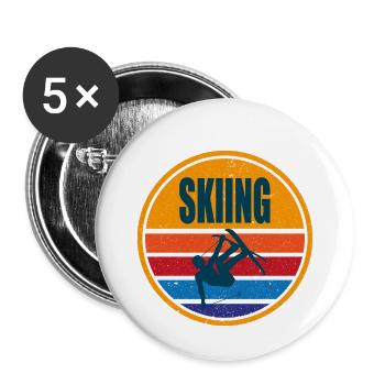 Skiing Skifahren Berge Geschenk - Buttons klein 25 mm (5er Pack) - Weiß - Vorne