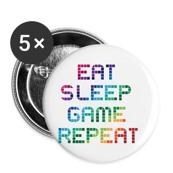 Zocker Spruch Eat Sleep Game Repeat - Geschenkidee - Buttons klein 25 mm (5er Pack) - Weiß - Vorne