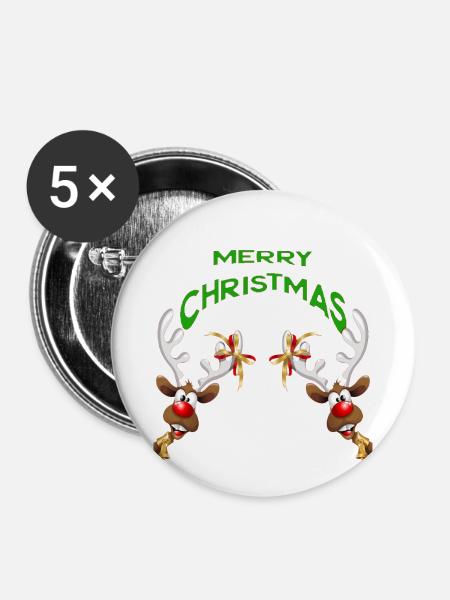 FRÖHLICHE WEIHNACHTEN - Buttons klein 25 mm (5er Pack) - Weiß