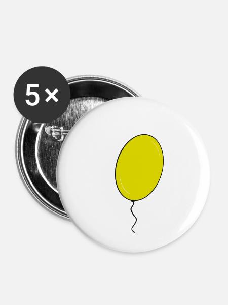 gelber Luftballon - Buttons klein 25 mm (5er Pack) - Weiß