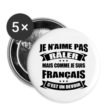 RÂLEUR FRANÇAIS - Lot de 5 petits badges (25 mm) - blanc - Devant