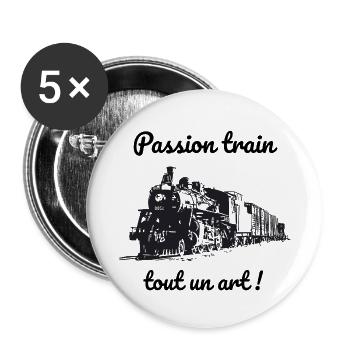 Passion train, tout un art ! - Lot de 5 petits badges (25 mm) - blanc - Devant