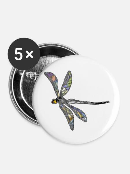 Libelle - Buttons klein 25 mm (5er Pack) - Weiß