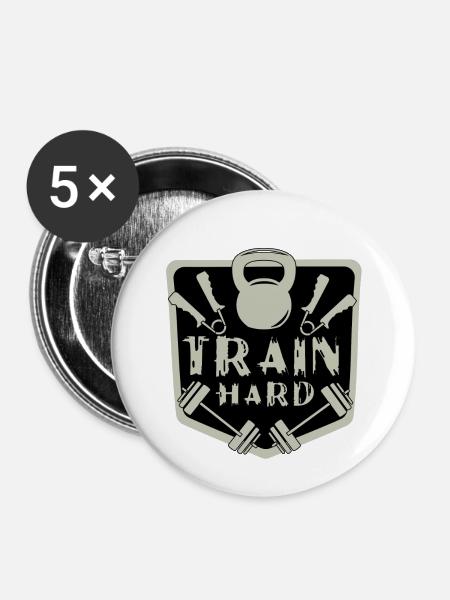 Trainiere hart - Buttons klein 25 mm (5er Pack) - Weiß