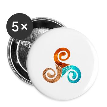 Symbole celtique 3 éléments, feu, eau et terre - Lot de 5 petits badges (25 mm) - blanc - Devant