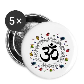 OM, Om, Hindu Om, Om Symbol, Aum, OM - Lot de 5 petits badges (25 mm) - blanc - Devant